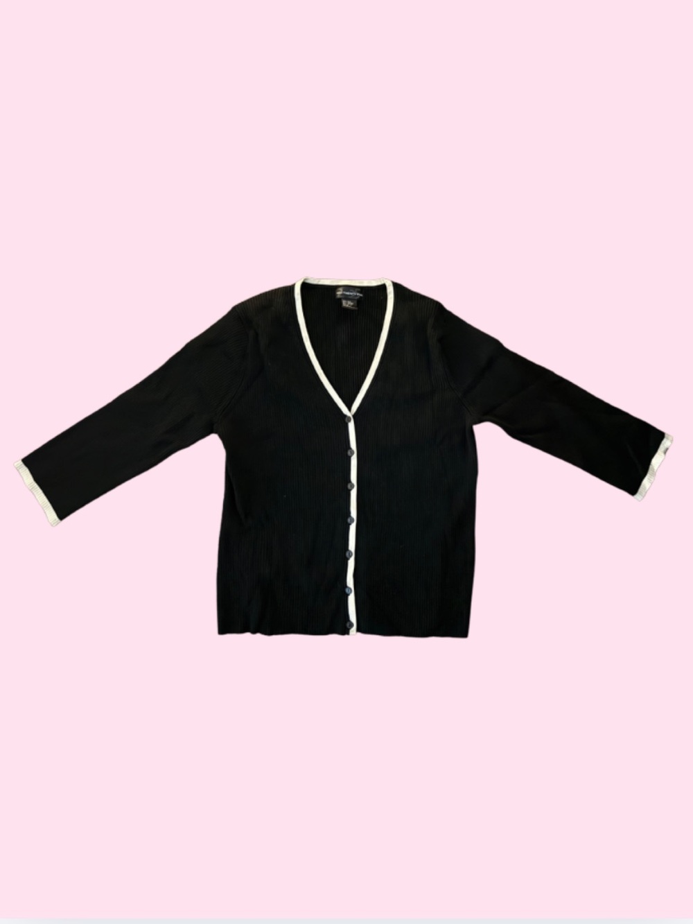 two twenty five Black V-Neck Contrast Trim Cardigan Sweater size m silk likenew